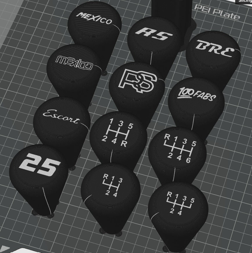3D Printed Gear knobs with Logos to Suit RX8, MX5, Type 9 & 4 speed Ford gearboxes