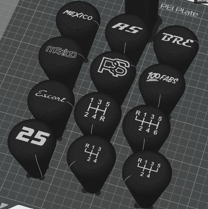 3D Printed Gear knobs with Logos to Suit RX8, MX5, Type 9 & 4 speed Ford gearboxes
