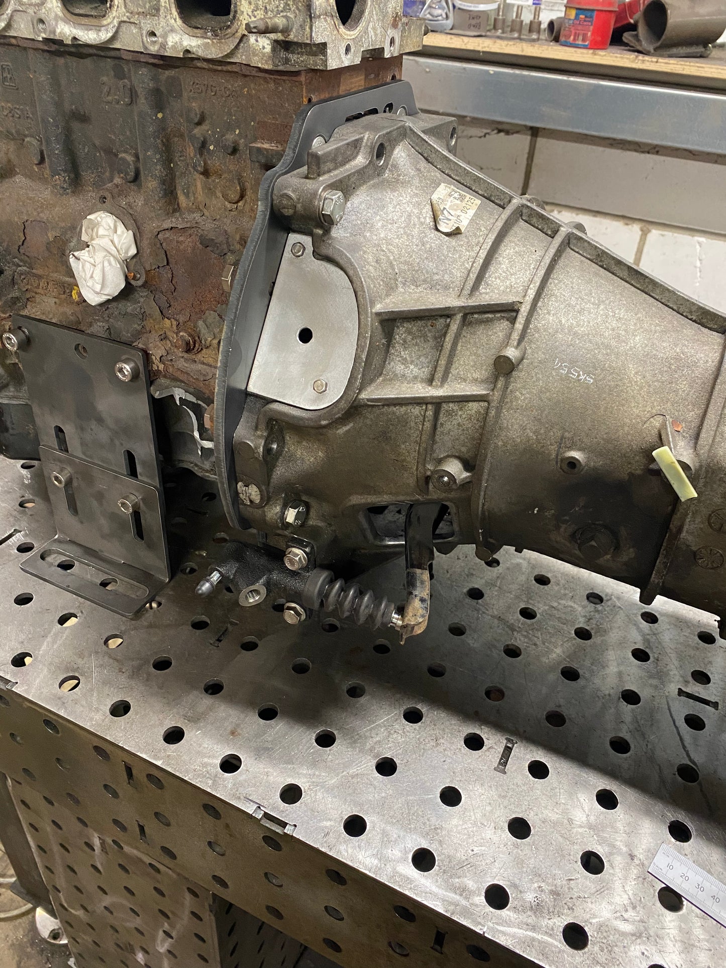 Zetec/Pinto/2.3 Galaxy to MX5 NC N7 5 Speed Gearbox Adaptor plate - Hydraulic Clutch - Drivers side starter